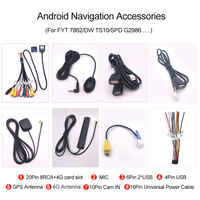 8RCA 4G Card Slot  Mic/Microphone/Reversing Cam in/4G Antenna/GPS  Antenna/USB Cable For Android Navigation 7862 TS10 G2986