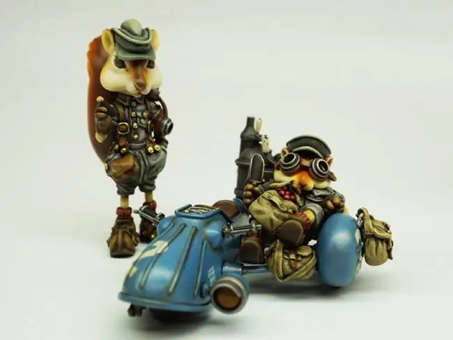 Special Offer Die-cast Resin Ace and Chipmunk Squirrel Riding A Motorcycle White Model Handmade Model Free Shipping