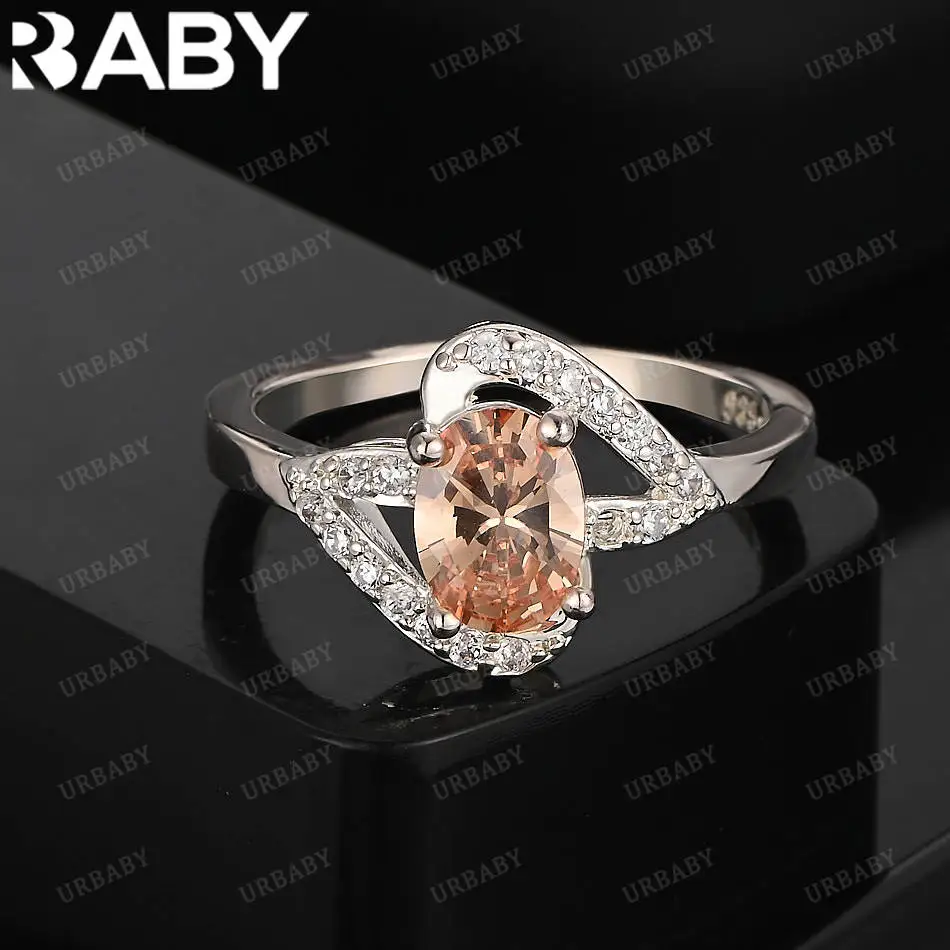 

URBABY 925 Sterling Silver Orange Zircon Romantic Ring For Women Fashion Jewelry Charm Grace Noble Wedding Accessories