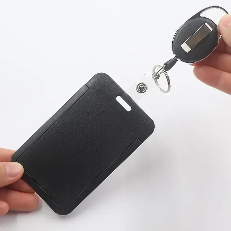 Simplicity Fashion Worker ID Card Holder with Badge Reel Clip Black White Color Retracale Employee ID Card Cover Case