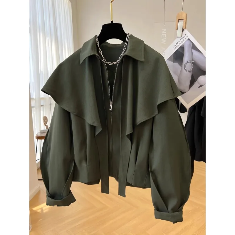 

SuperAen Niche Cloak Shawl Coat Women Spring and Autumn New Loose Casual Jacket High End Short Jacket Coat