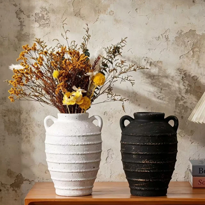 Ceramic Vase Stacked Stone Statues Flower Vase Irregular Folds Handmade Ceramic Pot Flower Vase Flower Arrangement Accessories