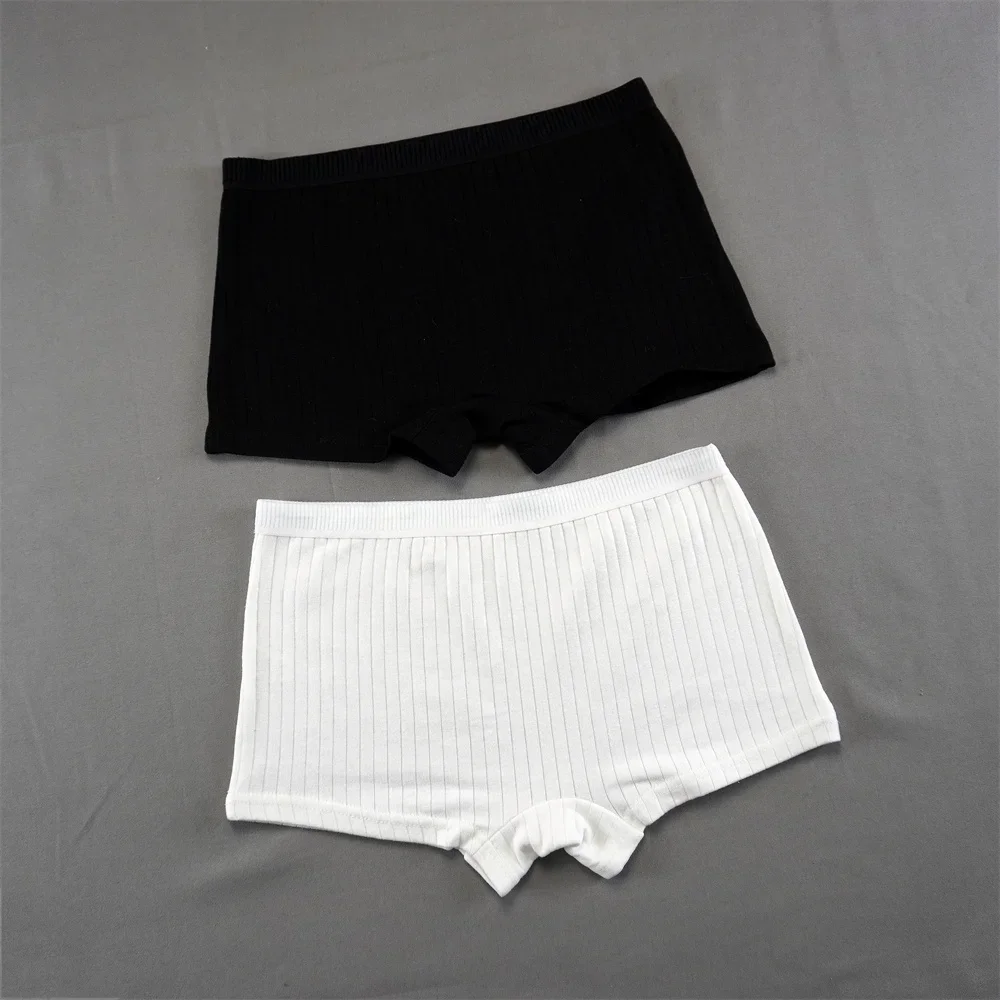

2PCS Stripes Cotton Breathbale Women Boxers Plus Size Ladies Safety Panties Elastic Mid Waist Seamless Shorts Anti-glare
