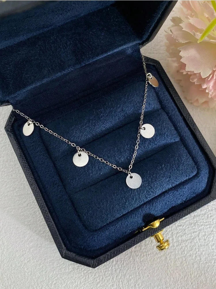 925 Sterling Silver Round Sequin Tassel Necklace For Women Engagement Wedding Party Minimalism High Quality Fine Jewelry