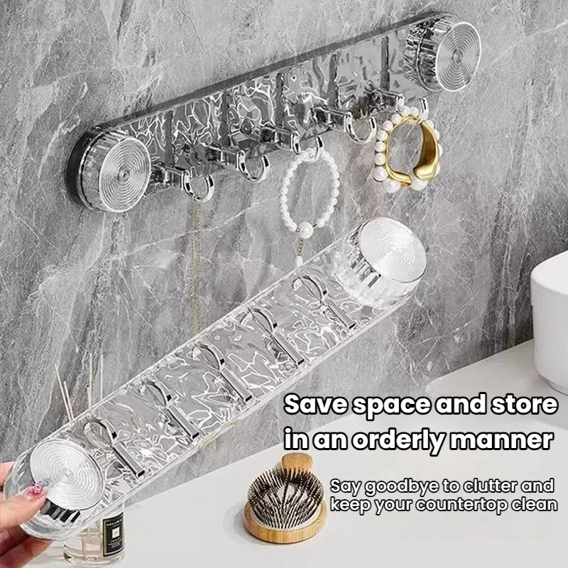 Home Storage Suction Cup Row with 5 Hooks No Marking No Punching Strong Load-bearing Bathroom Kitchen Suction Cup Hooks