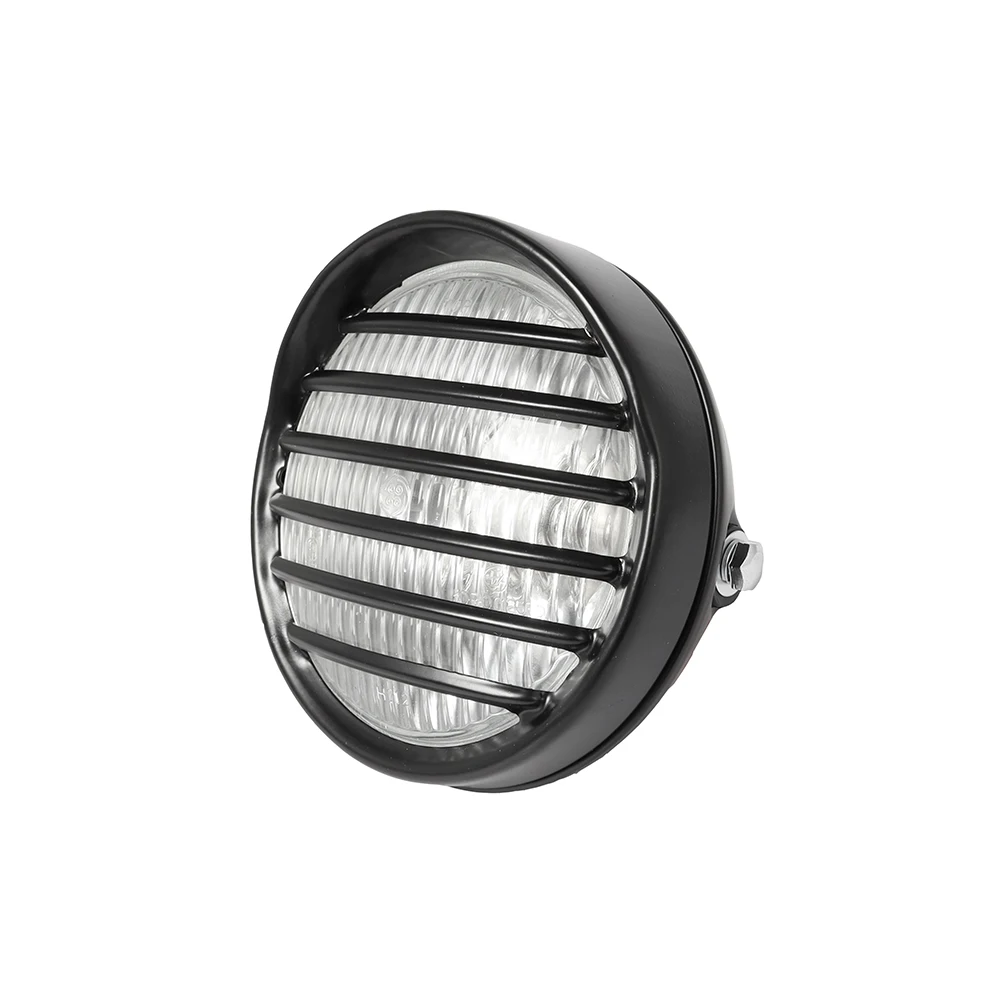 12V Motorcycle Grill Headlight with Bracktes Motorbike Retro Headlights Motor Moto Scooter Vintage Front Light Round Lamp