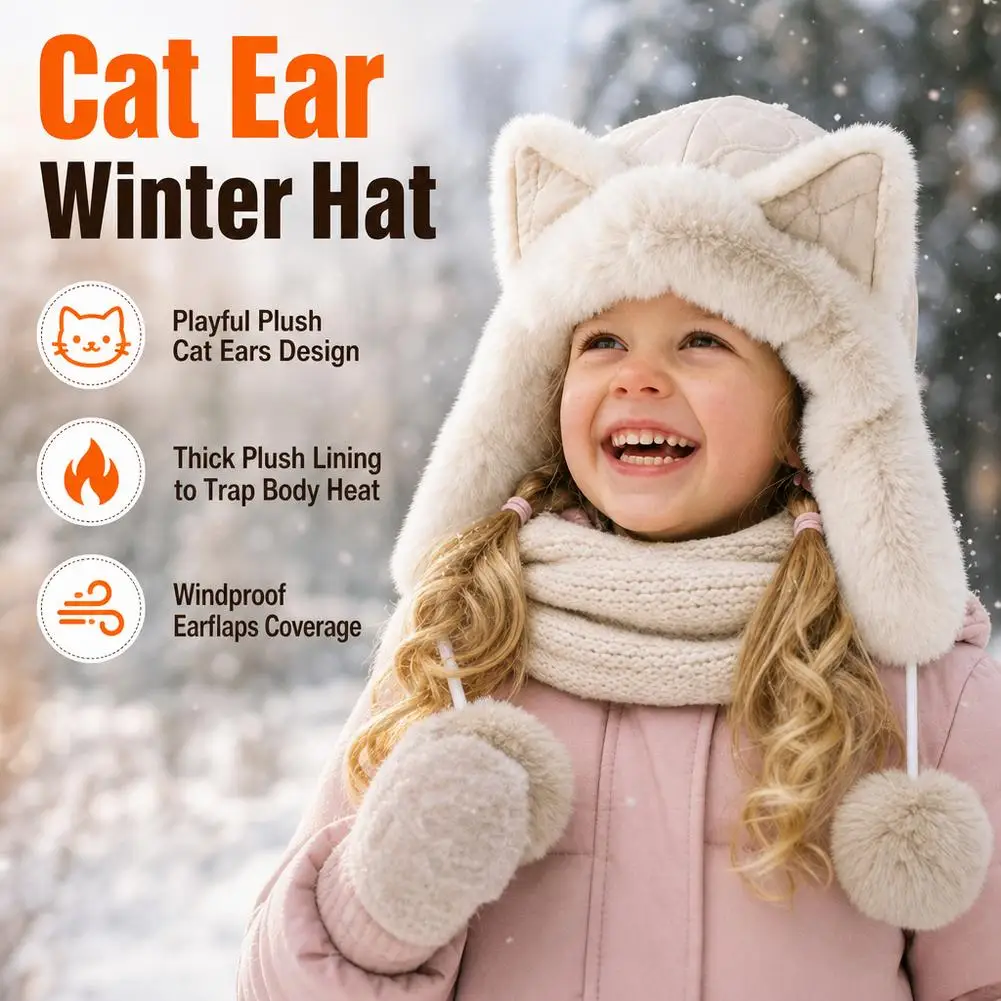 Cute Bear Ear Kawaii Hat Plush Winter Warm Thickened Hat Ear Protection Cosplay Cap Warm Knitted Hats Earflap Cap