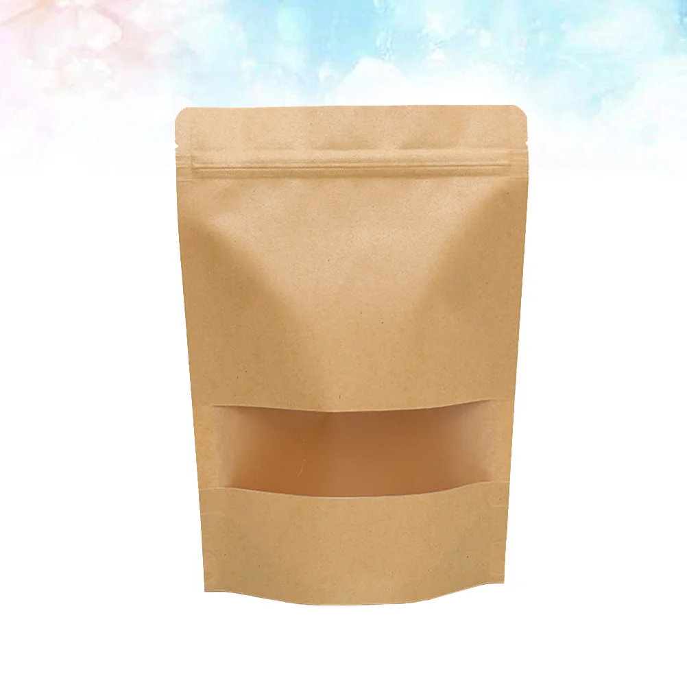 50PCS Packing Kraft Papers Window Food Bag Stand up Gift Dried Fruit Tea Packaging Pouches Zipper Self Sealing Bags (10x15cm)