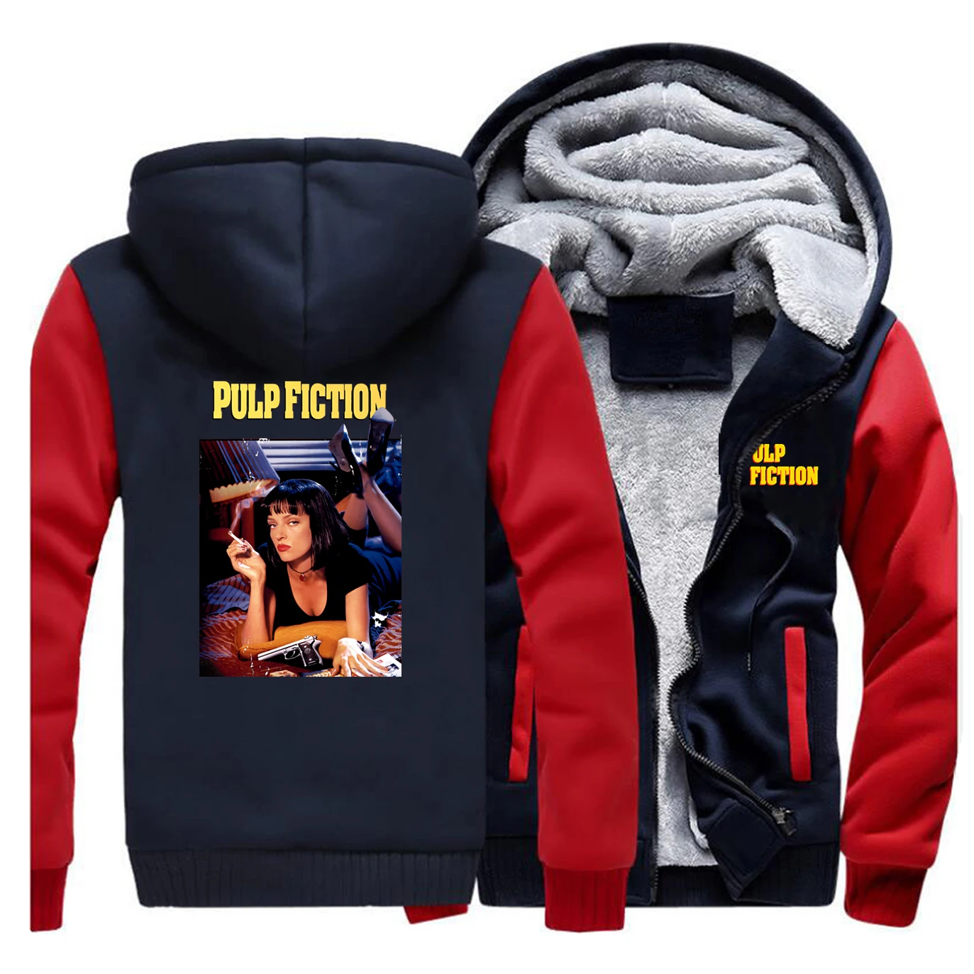 Pulp Fiction Men's Zipper Jacket Funny Print Sweatshirts Warm Fleece Thick Hoodies Men 2022 Winter Fashion Casual Streetwear