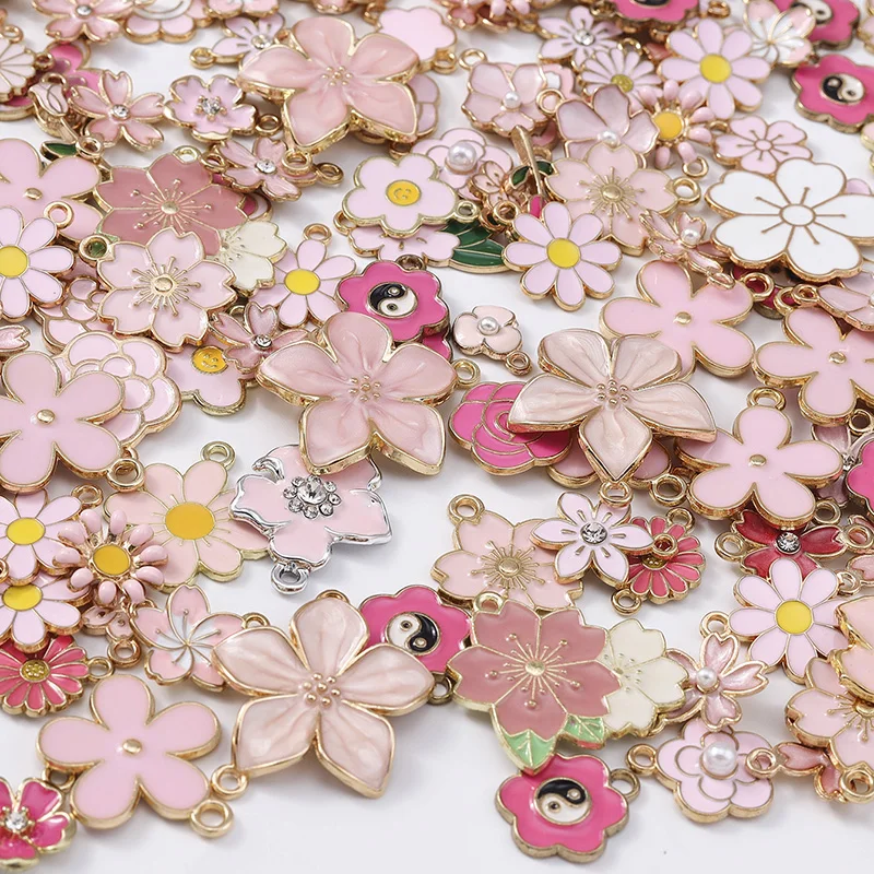 Duarte 20 Teile/los Nette Rosa Farbe Emaille Blume Charms Anhänger für Schmuck Machen DIY Ohrringe Halsketten Armbänder Zubehör – Detail 3
