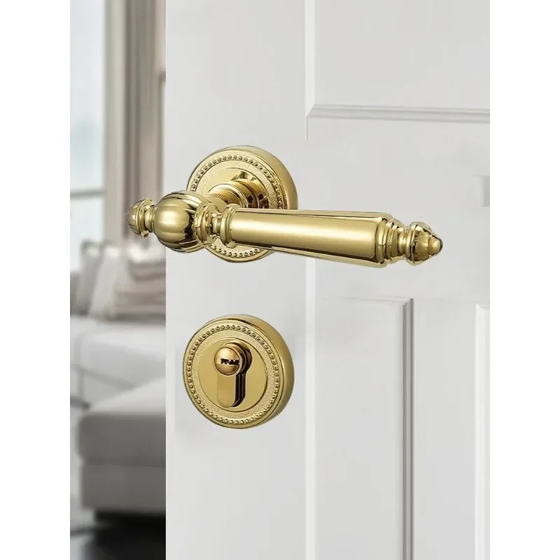 Golden Light Luxury Split Security Door Lock High-grade Zinc Alloy Mute Bedroom Door Lock Indoor Double-sided Handle Lockset