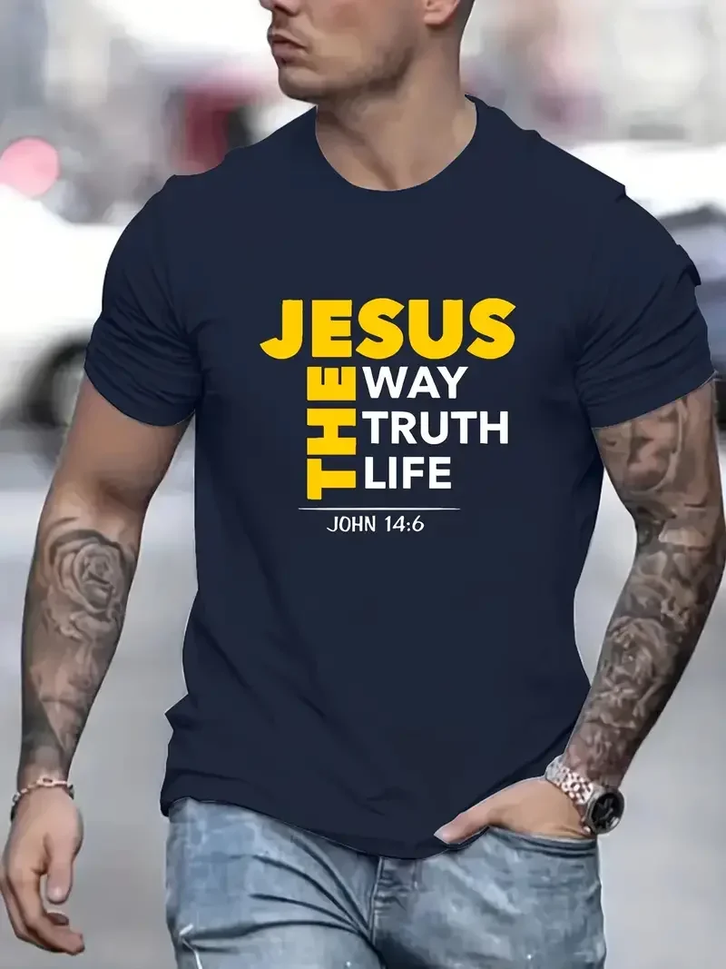 New Jesus Print T Shirt Tees For Men Casual Short Sleeve T shirt For Summer Casual for All-Season Comfort & Easy Care