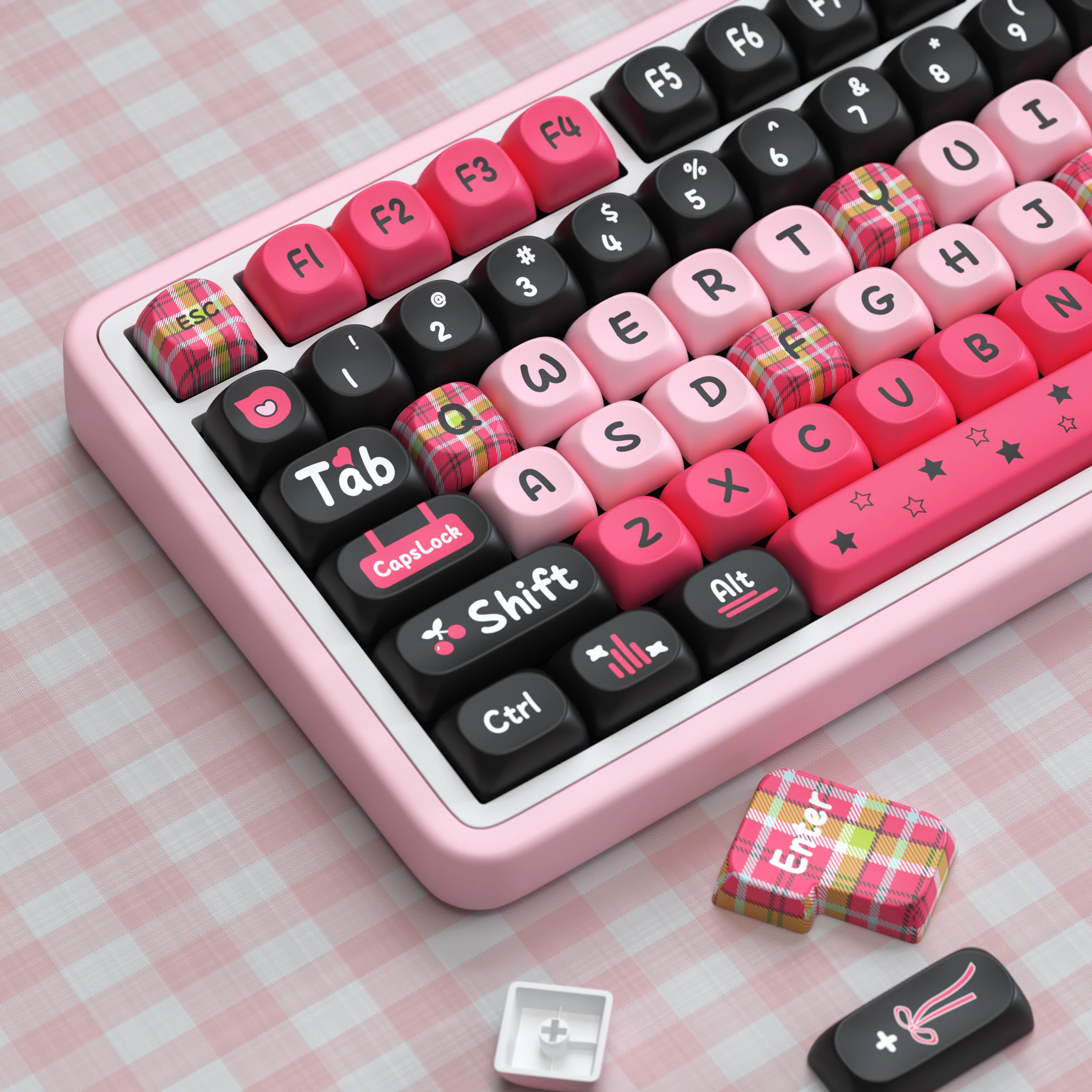 Imagem -02 - Pink Mood Profile Keycaps Teclado Mecânico Chaves Pbt para Interruptores mx 136 Teclas