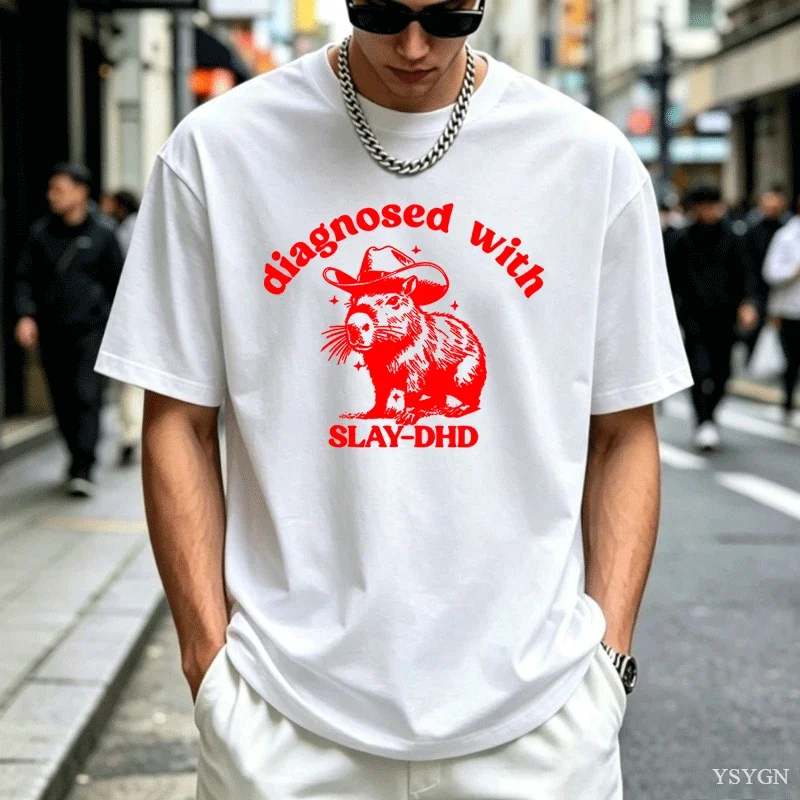 Retro Diagnosed with Slay DHD T-shirts Men Casual d Graph T Shirts Loose Tee Clothes Streetwear Harajuku Tshirt 2026 New Model S