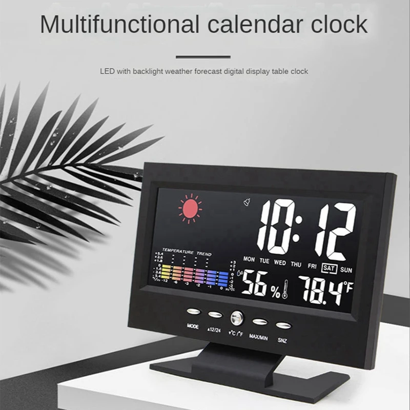 1Set Weather Forecast Station Temperature Humidity Time Date Display Clock Home Plastic