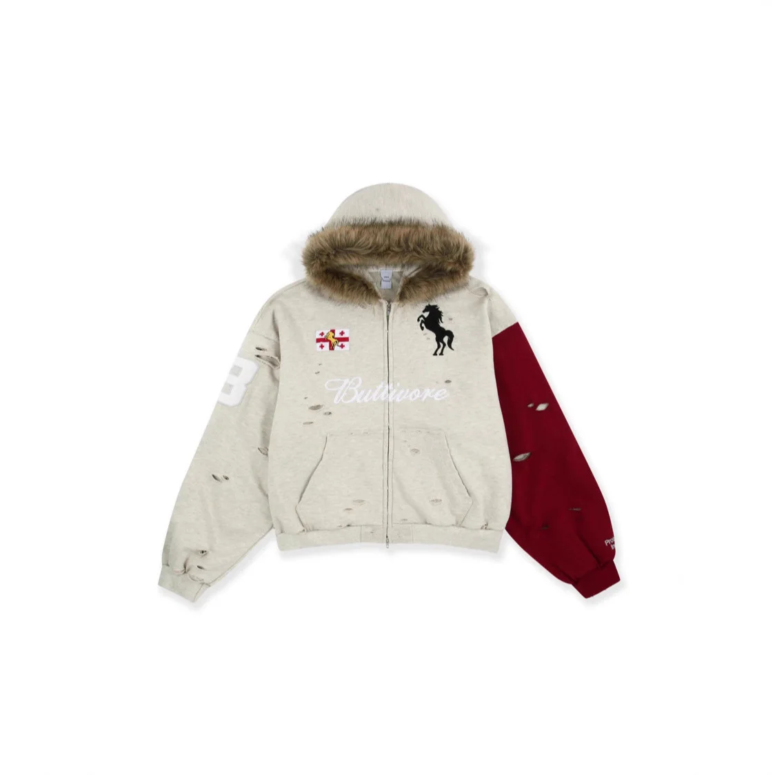 Protocol index project g/r - Destroyed old-style fur collar double-layer hooded coat