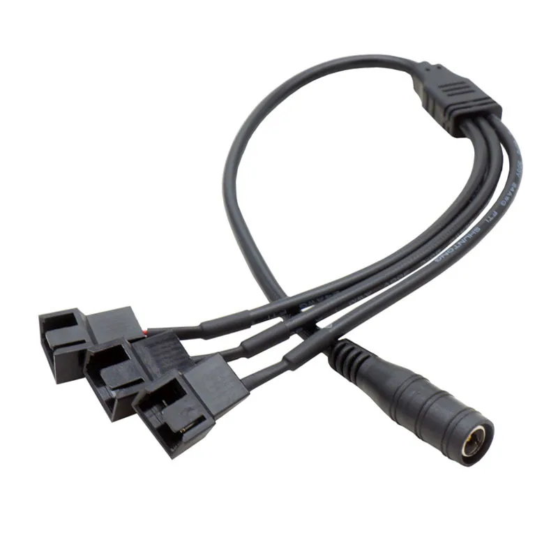 DC 5.5*2.1 mm Female To 4 Pin Pwm Fan Adapter Cable 1 to 4/3/2/1 Ways Computer PC Fan Power Supply Connector Cable 12V Black
