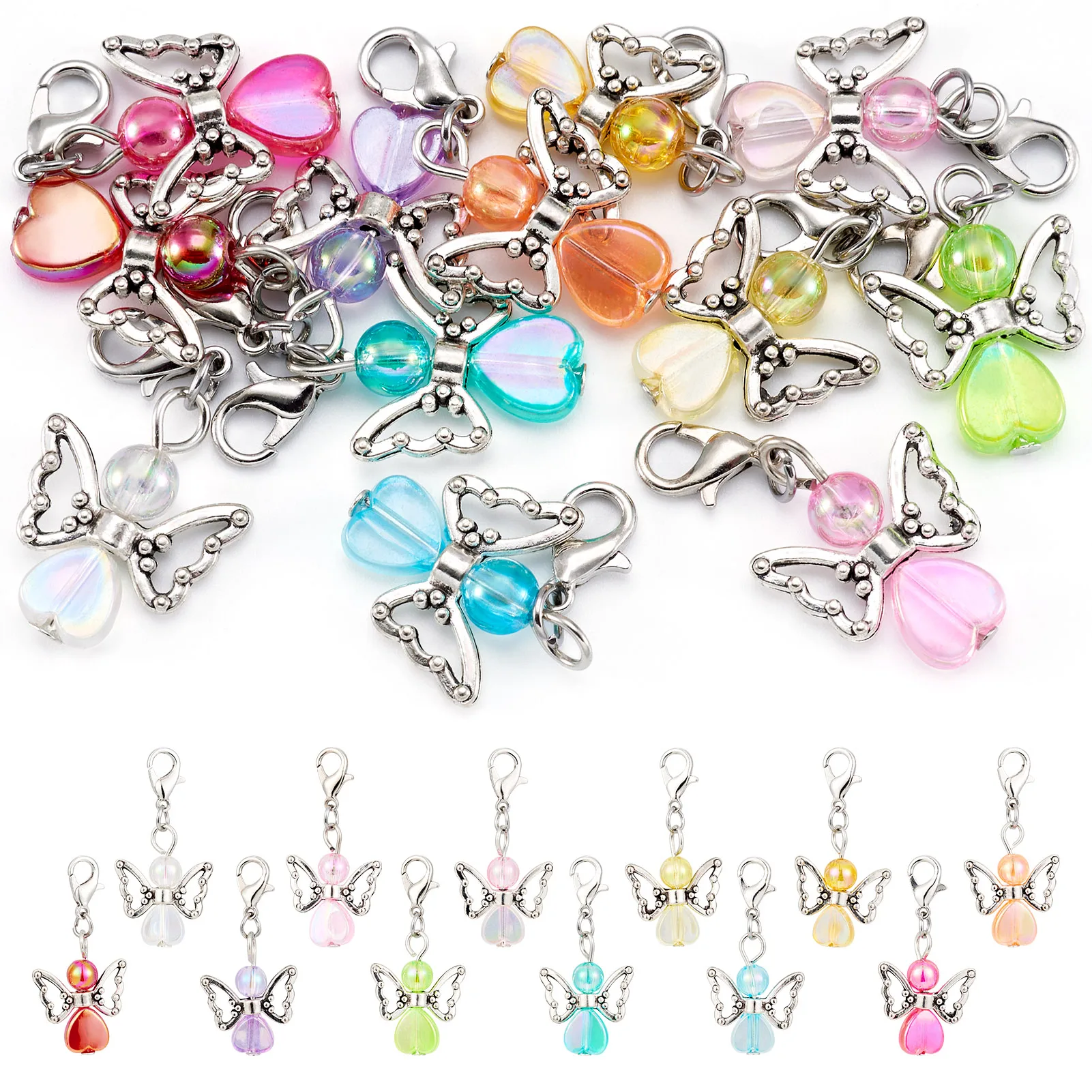 12pcs/set Angel Acrylic Pendant Decoration with Alloy Lobster Claw Clasps For Keychain Purse Bag Gifts DIY Craft Findings