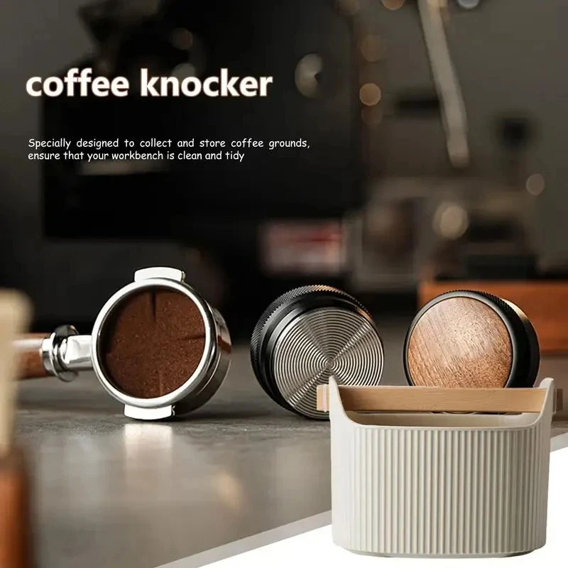 Kaffee-Klopfbox, Espresso-Müllbehälter für Kaffeesatz mit abnehmbarer Klopfstange und rutschfester Basis, Geschenk, schwarz, rund