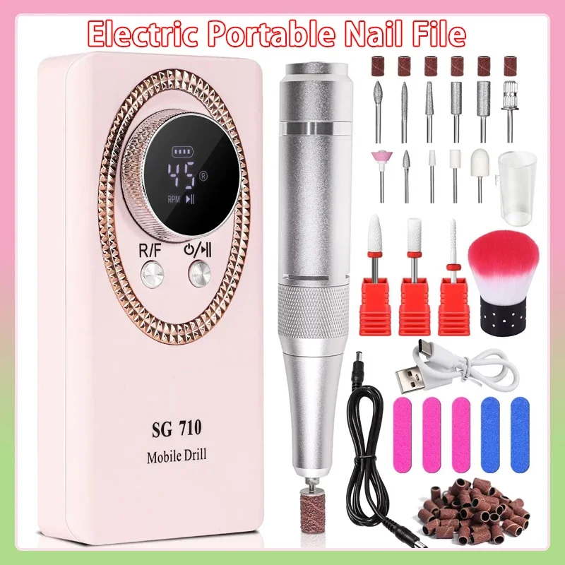 

45000RPM Nail Drill Machine Rechargeable Manicure Cutter With LCD Display Portable Electric Nail File Nail Drills for Acrylic