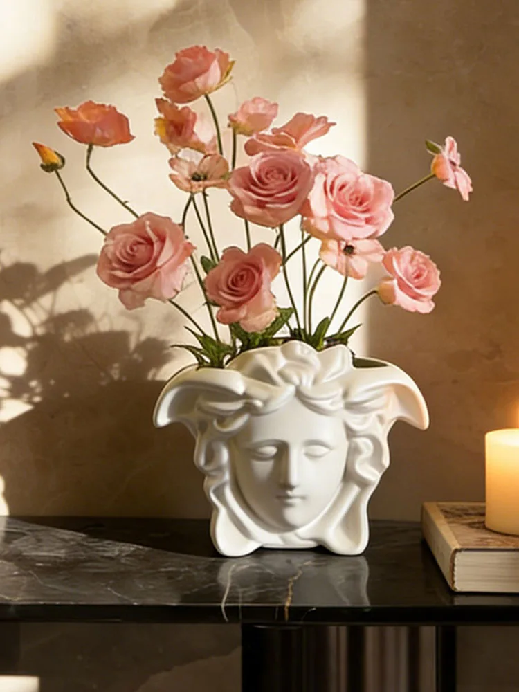 Griechischer Blumentopf im Gesichtsdesign für Trockenblumen und Kunstblumen, Dekoration für Wohnzimmer, Schlafzimmer, Geschenk – Detail 6