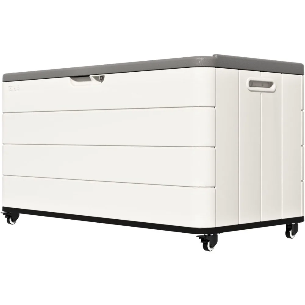 

110 gallon outdoor deck box with wheels, waterproof resin storage cabinet for patio