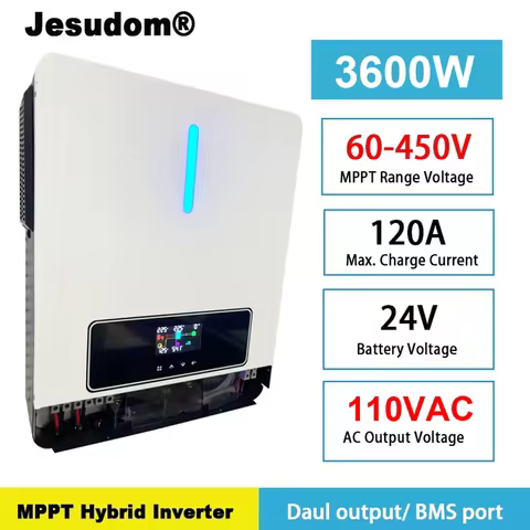 3.6KW 24V Pure Sine Wave Hybrid Inverter Dual Output On/Off Grid Solar Inverter 120A 110VAC With MPPT Solar Charge Controller