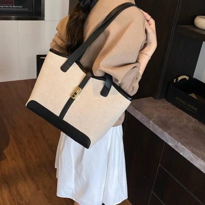 

Холщовая сумка на плечо, повседневная сумка-ведро, большая вместительная универсальная сумка для женщин, модная уличная сумка для покупок