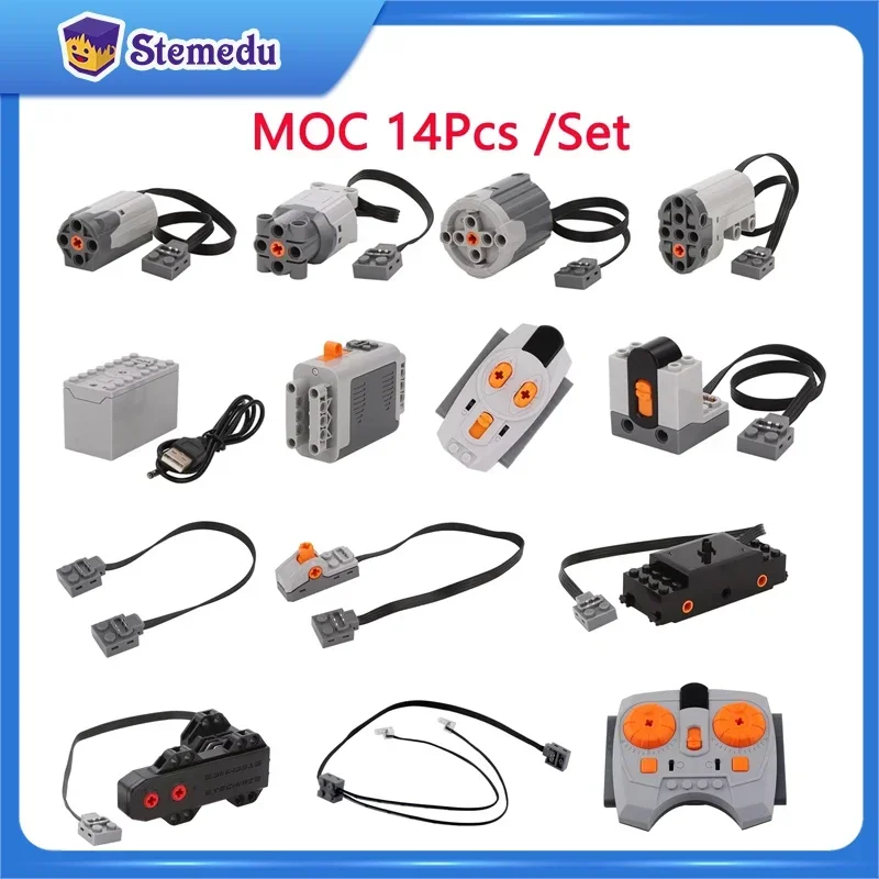 

14PCS/Set Technical Motor Parts MOC Multi Power Functions 8293 8883 99012 88004 Train Motor IR Remote Receiver Battery Box Toys