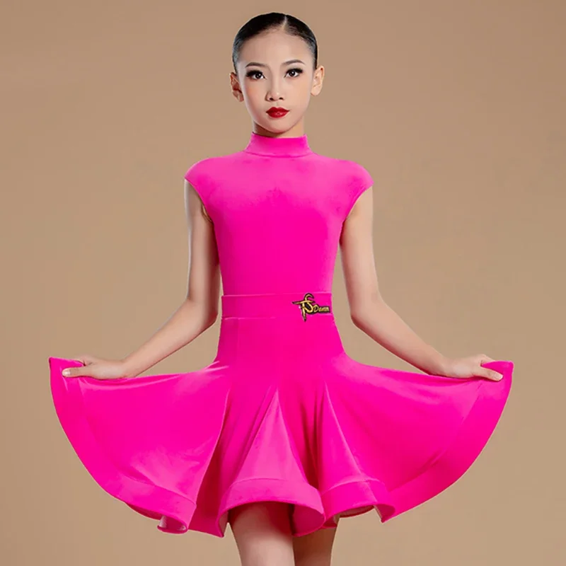 

Kids Girls Rose Velvet Long Sleeve Latin Dance Performance Waltz Competition Dancewear Children Bodysuit and Skirts Costume