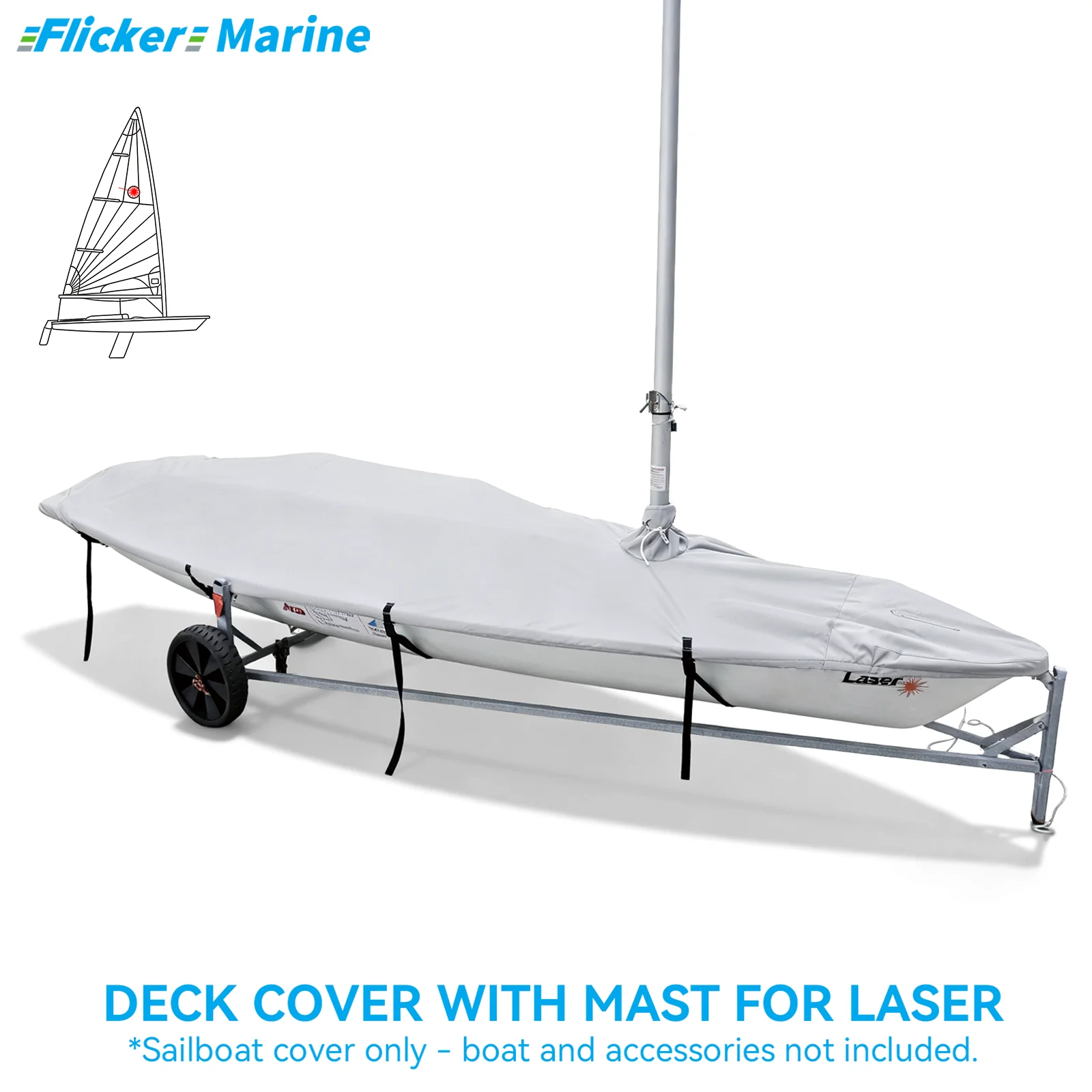 

Boat Cover Compatible with Laser Dinghy 420×137cm | Waterproof UV Resistant Polyester Sailing Cover | Gray