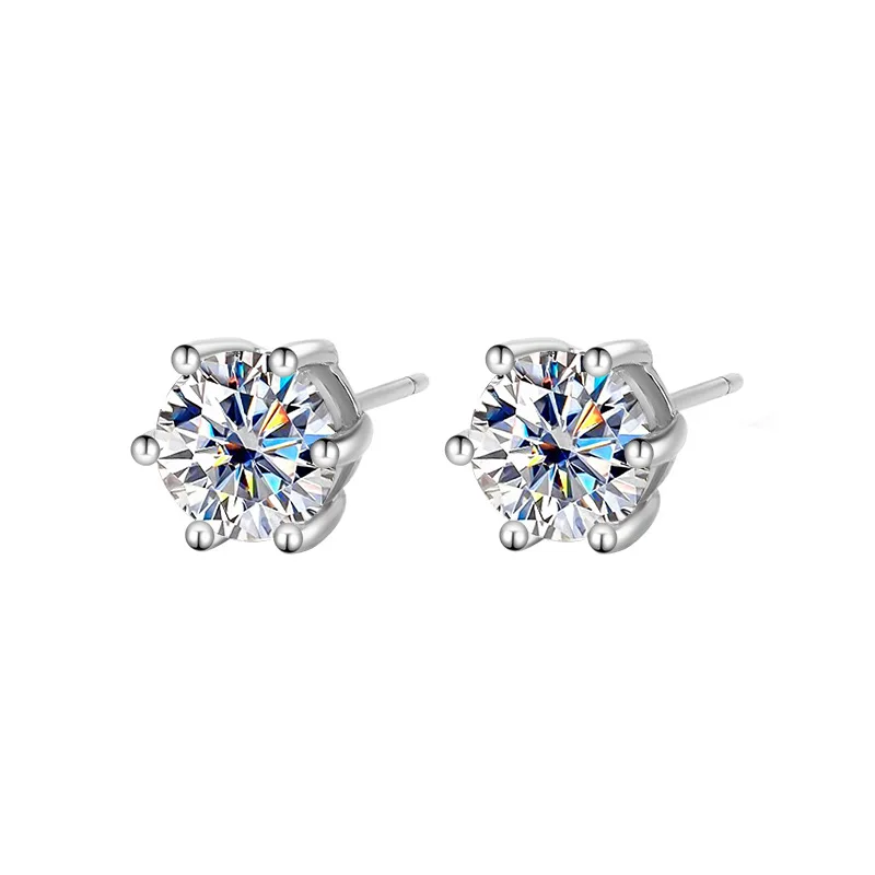 

S925 silver genuine moissanite six-claw earrings 1 carat temperament simple exquisite ladies earrings party Valentine's Day gift