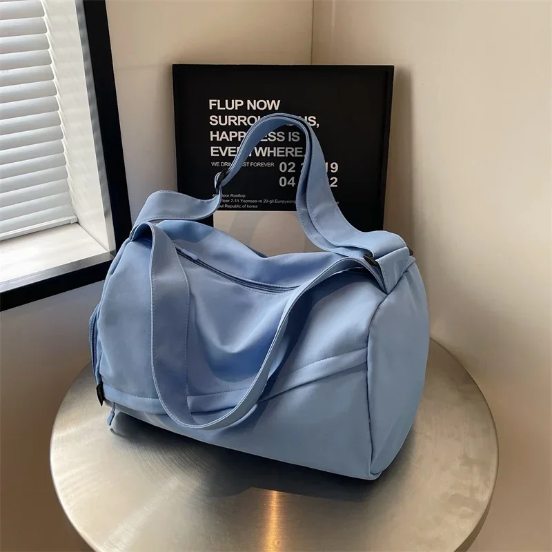 Denim Zipper 2024 New Product Solid Macaron Color Series Large Capacity Casual Shoulder Bag Soft and Versatile Travel Duffels