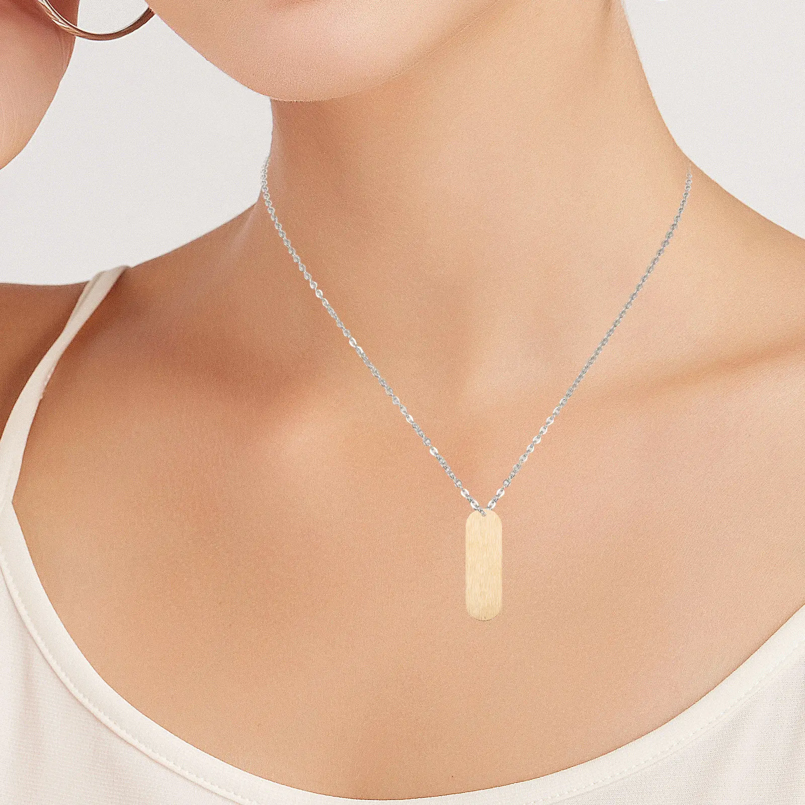 25Pcs Long Copper Oval Single Hole DIY Pendant Brushed Metal Blank Tag Charm for Jewelry Making Necklace Bracelet Keychain