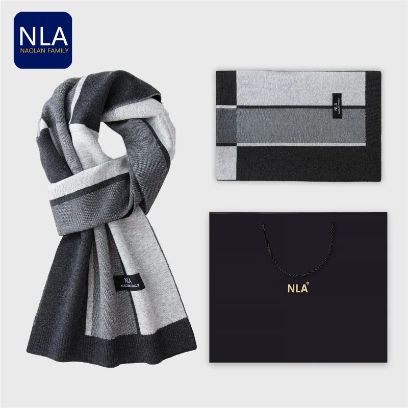 New Classical Bussiness Knitted Men Scarf Wool Blend Casual Plaid Thermal Male Scarves Fall Winter Simple Luxury Muffler NO Box