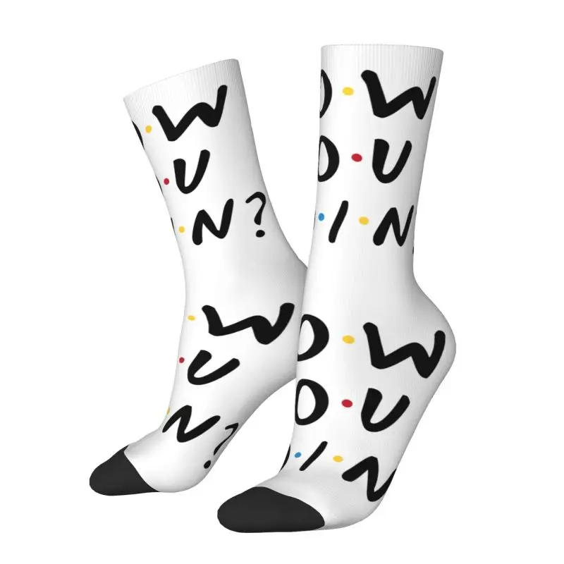 Funny Printed Friends TV Show How You Doin Socks for Men Women Stretchy Summer Autumn Winter Funny Quote Crew Socks