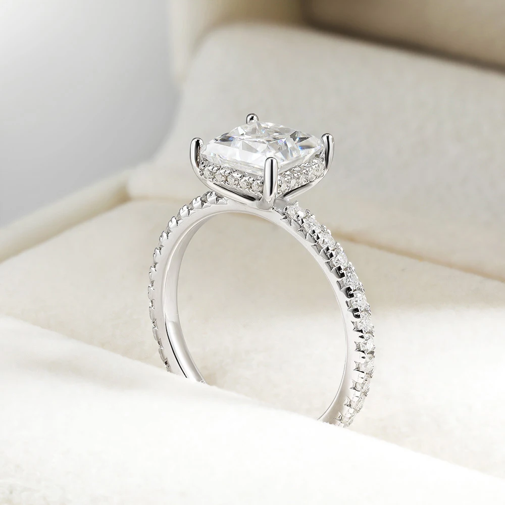 2 Carat D VVS1 Princess Cut Full Moissanite Rings for Women S925 Sterling Silver Engagement Ring Set Wedding Bands Jewelry GRA