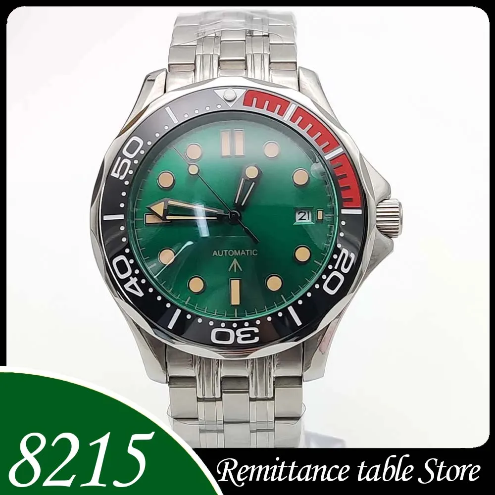 PARNSRPE 40mm Men's 8215 Automatic Mechanical Watch Stainless Steel Case Transparent Glass Back Men's Casual Fashion Watch