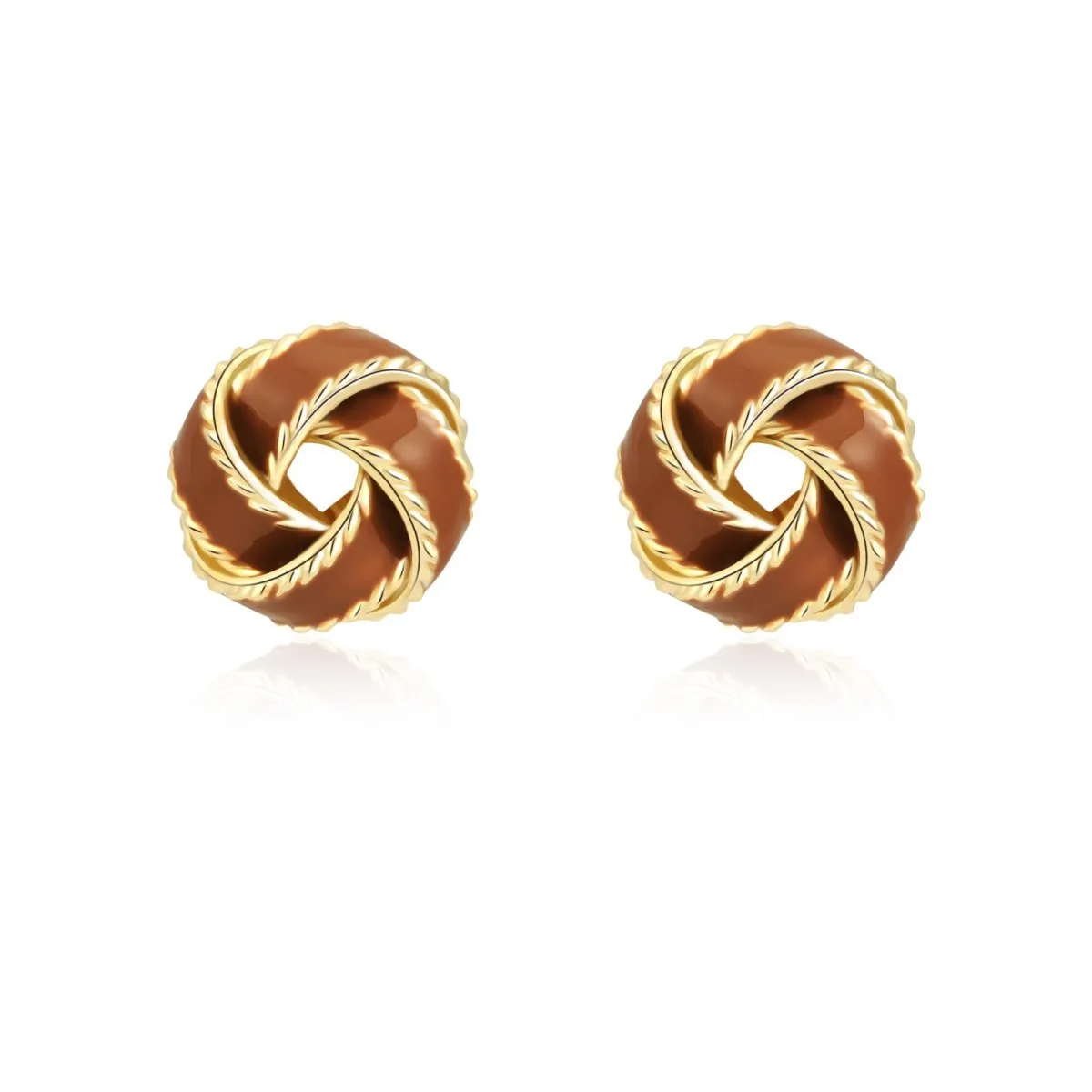 Two-Tone Glossy Brown Enamel Twisted Rope Knot Stud Earrings, Textured Warm Gold Knotted Inlaid Enamel Earrings, Vintage Elegant Autumn Lightweight Fashion Jewelry Gift for Women Girls Daily Office Dating Wedding Harvest Holiday Party Outfits