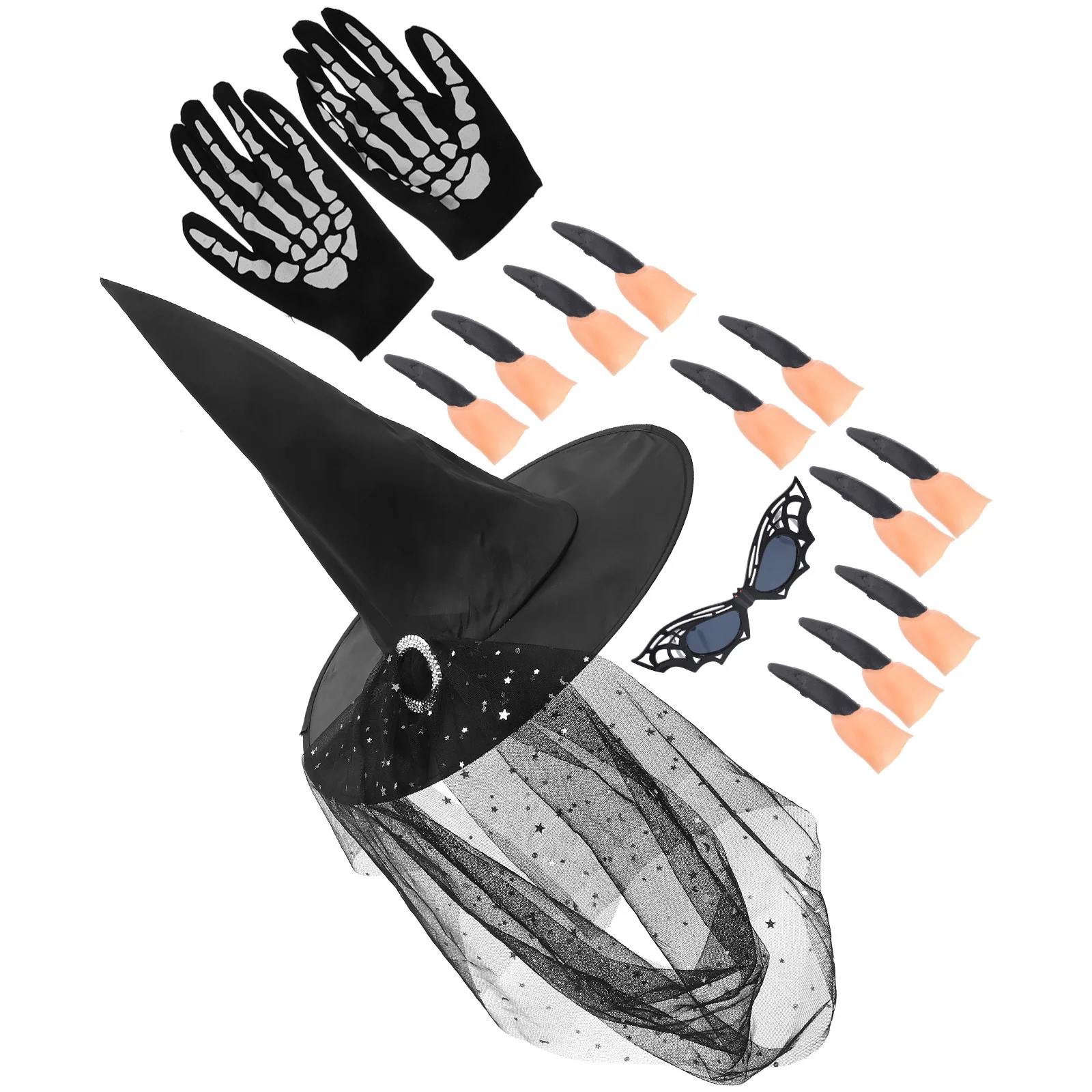 Set di costumi di Halloween Materiale riutilizzabile Guanti per cappello da strega Unghie finte Oggetti di scena Aspetto misterioso Bar Decorazioni per feste di ballo