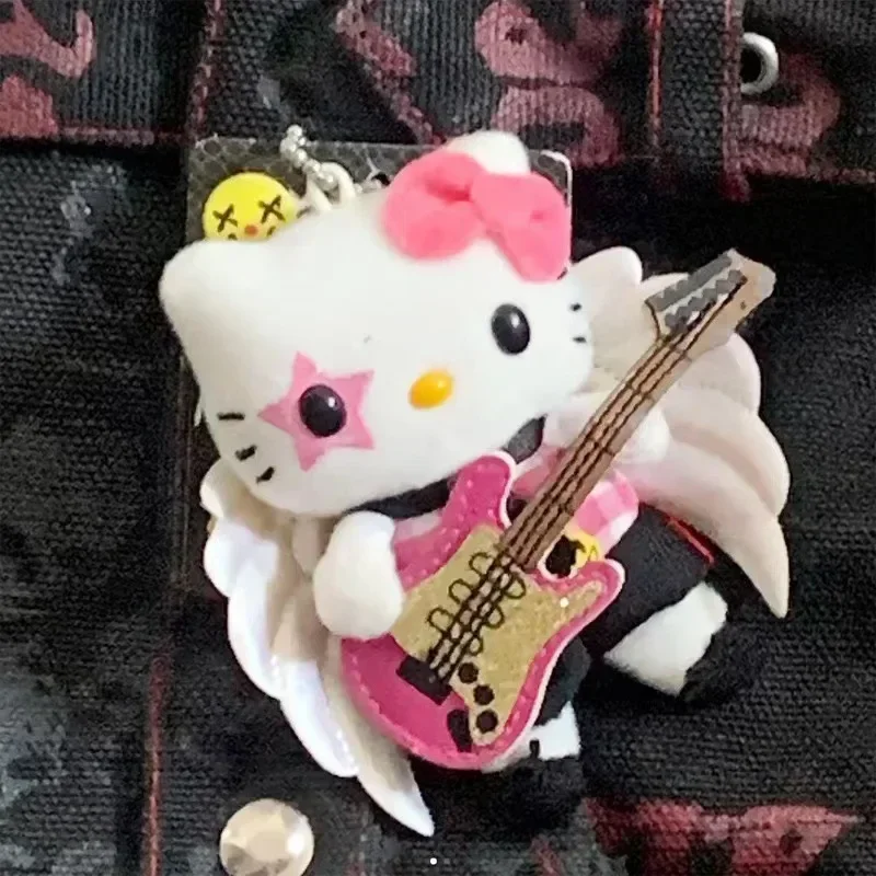 Y2K Rock Singer Hello Kittys Plush Doll Keychain Kawaii Guitar Angel Backpack Pendant Cute Decoration Children\' Toy Gift