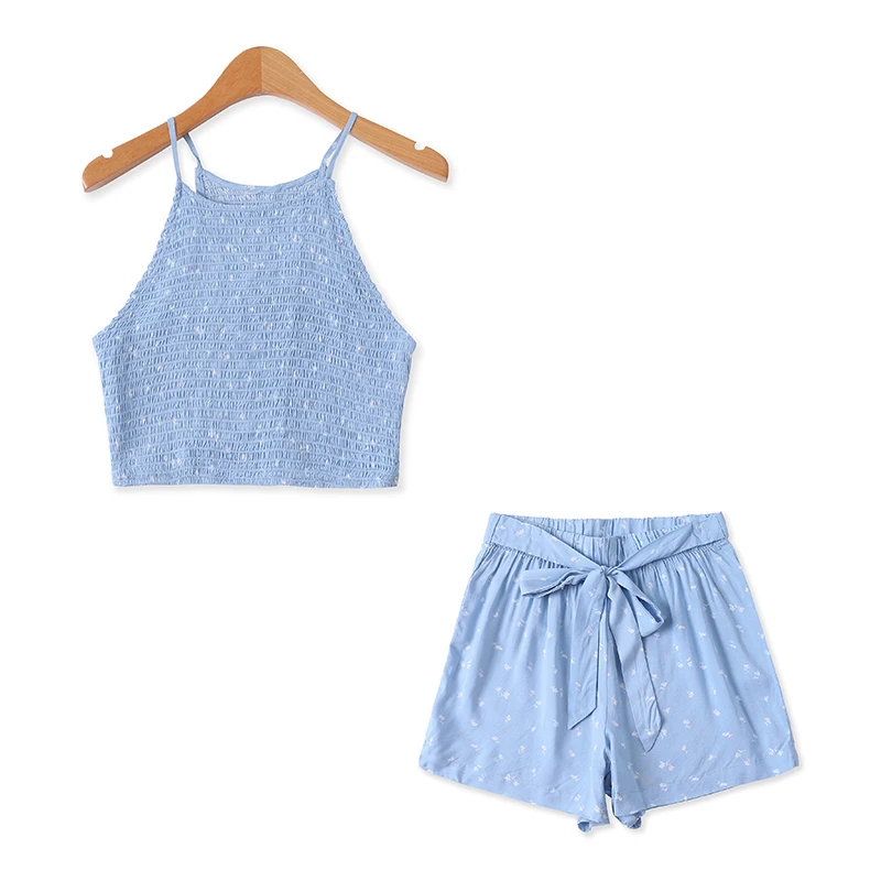 

Summer New Style Women's Print Halter Top with Belted Shorts Separate Selling Fashionable Ensemble Large Size Available