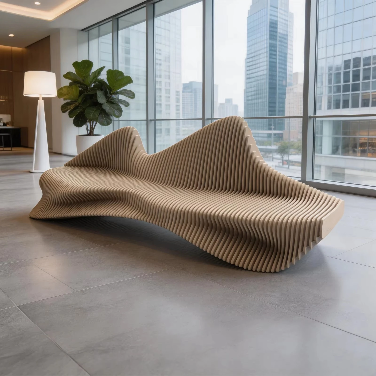 Art Furniture Creative Slice Wooden Seating Bench for Leisure Center Campus Library Public Area Villa Garden Waiting Chairs