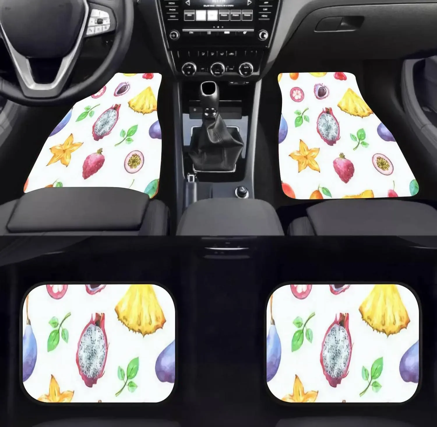 Car Floor Mats - Hand Painted Seamless Exotic Fruits Watercolor Mango Pineapple Carpet Floor Mats for Cars, Anti Slip Rubber