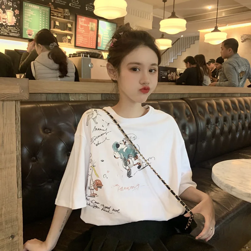 

Short Sleeve T-Shirts Womens Chic Asymmetrical Design Crop Tops Korean Fashion Aesthetic Feminine Casual Trendy Wear
