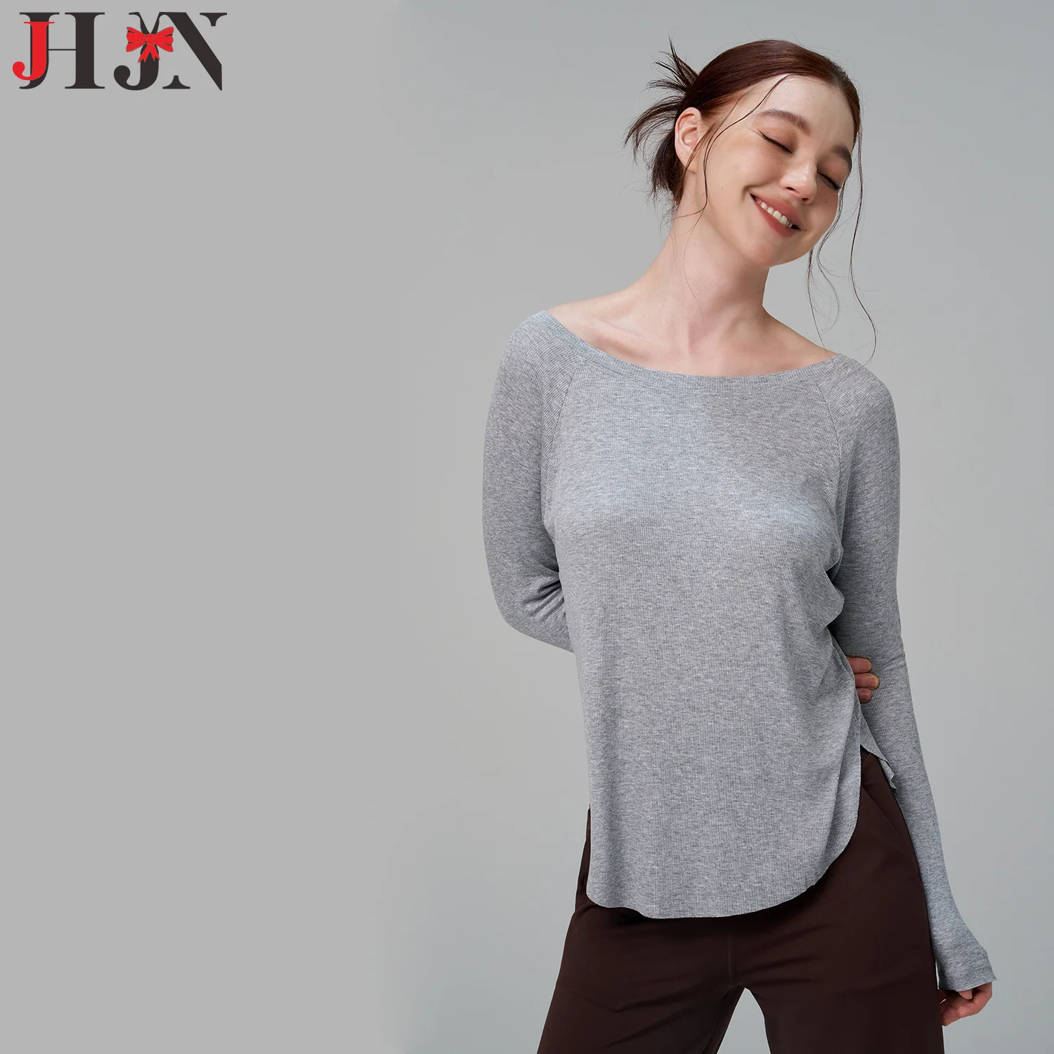 JHJN Modal  Loose Yoga Clothes For Women Sexy Off the Shoulder Yoga Top Leisure Drape Sports Long Sleeves Fitness Vest Top