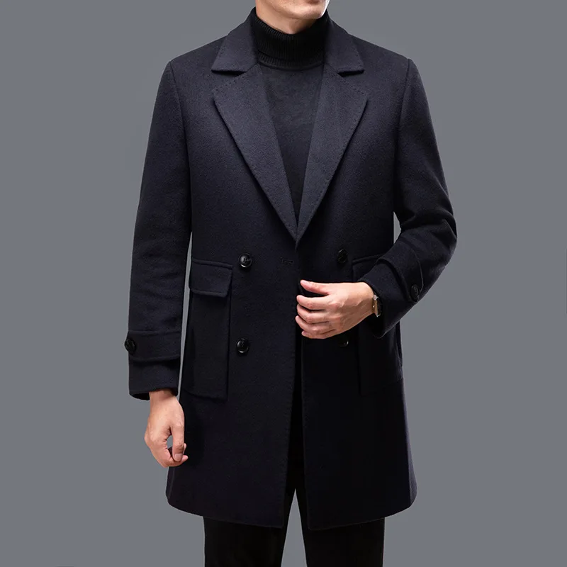 Autumn/Winter Double Breasted Coat Mid Length Detachable Inner Tank Business Casual Men's Coat