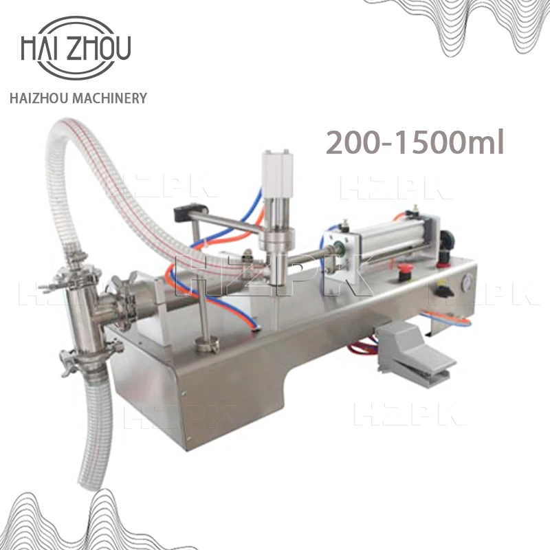 

HAIZHOU Full Pneumatic Stainless Steel Single Head Semi-automatic Liquid Filling Machine Drinks Milk Filling G1WYF1500