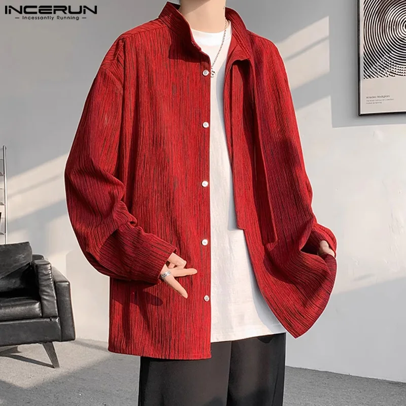 

INCERUN Tops 2025 Korean Style Fashion Men Shirts Casual Streetwear Male Solid Color Loose Oversize Long Sleeved Blouse S-5XL