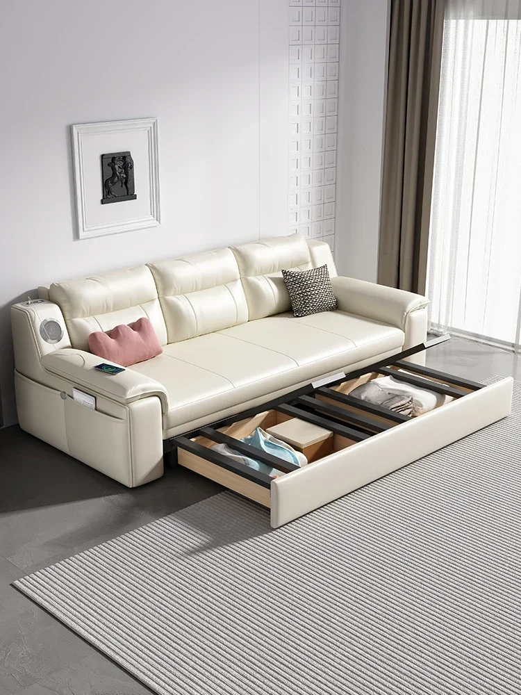

Sofa bed, leather small room, multi-functional bed, foldable dual-purpose sofa, simple home folding